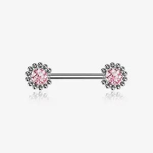 A Pair of Bali Bead Karma Circle Sparkle Threadless Nipple Barbell