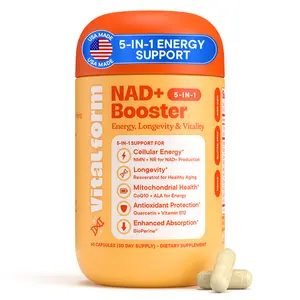 VitalForm NAD+ Booster – NMN + NR Complex for Energy, Healthy Aging, Brain & Mitochondrial Support – with Resveratrol, CoQ10, Quercetin, B12 & BioPerine – 60 Vegan Capsules