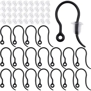 100pcs Clear Plastic Earring Hooks Ear Wire with Loop French Fish Hooks and 100pcs Transparent Earring Stoppers for DIY Earrings Jewelry Making Craft Decoration
