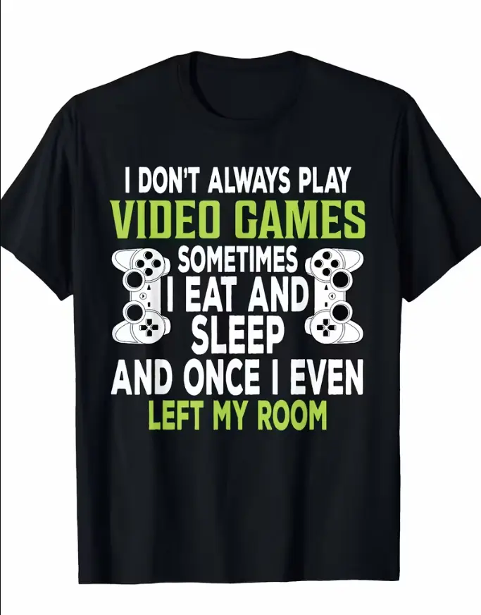 Unisex Athletic Short-Sleeve Gamer T-Shirt for Men & Teen Boys, Casual Loose Crew Neck Tops with Funny Slogan Print, Breathable Slight Stretch Vintage Fabric, Ideal Gamer Gift