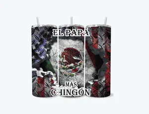 El Papa Mas Chingon 20 oz Tumbler with Unique Design Featuring Mexican Flag and American Elements Stainless Steel Drinkware