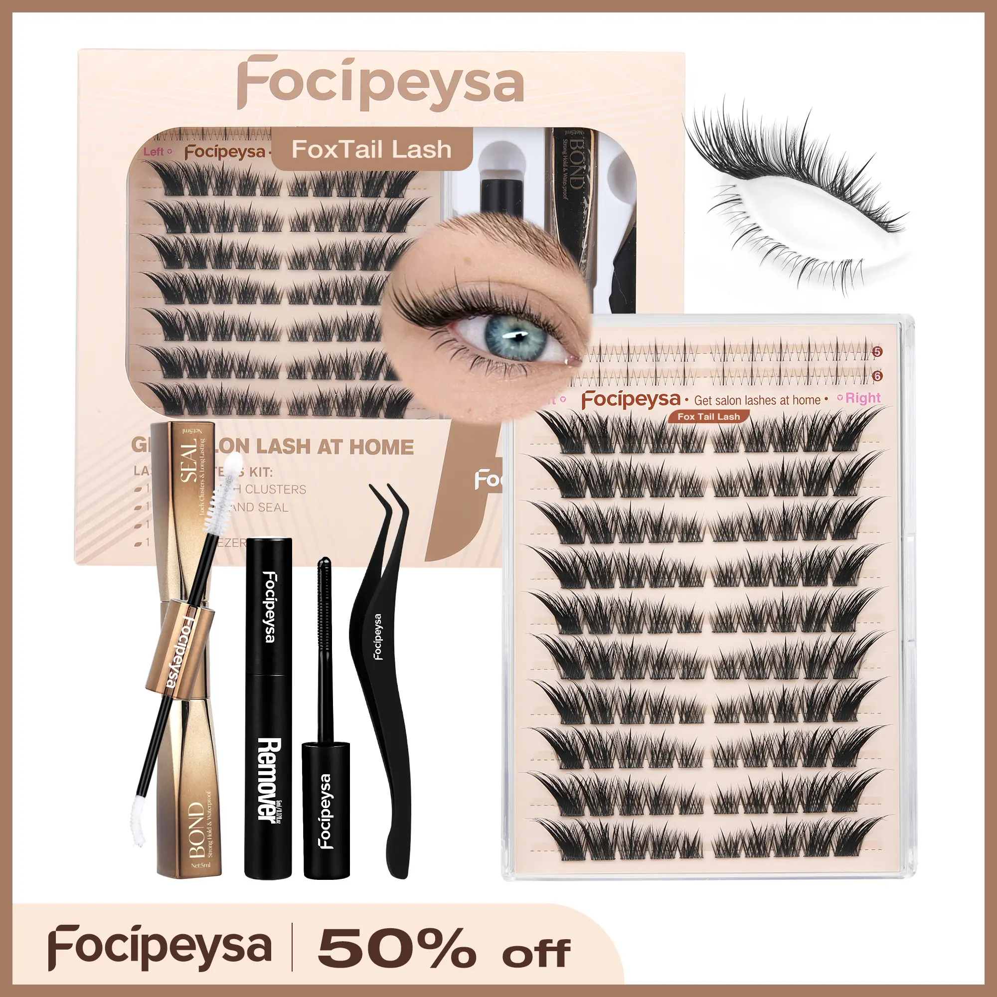 Focipeysa Fox Eye Lash Clusters| LC Curl FoxTail Lash | Ultra-Dense, Waterproof, All-Day Hold | Easy D-Curl DIY for Beginners | Get Flawless Salon Extensions at Home | Suitable for Various Makeup Styles