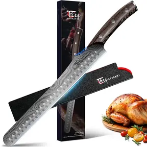 【TikTokShopSpringGlowUp】 SYOKAMI 12 Inch Multifunction Carving Knife, High-Carbon Japanese Style Brisket Knife with Wood Handle, Damascus Pattern Full Tang Design, Razor Sharp Slicing Knife for Meat Cutting with Gift Box， Gift for Mother's Day