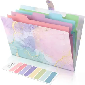 Expanding File Folder with 5 Pockets, Cute Accordion File Organizer, Letter Size Filing Folder for Documents, School Office Supplies Marble Pink
