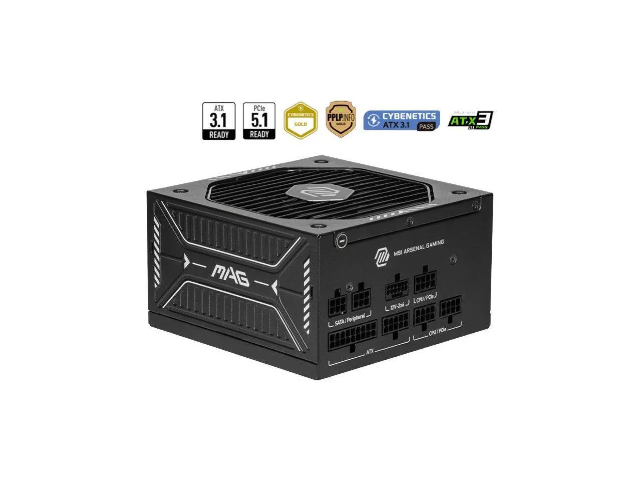 MSI MAG A750GLS PCIE5, Fully Modular Compact Gaming 750W Power Supply, 80+ Gold, ATX 3.1 & PCIe 5.1 Ready, Native Dual-color 12V-2x6 cable, Low-Noise, Embossed Jacket Cables, 10 Year Warranty