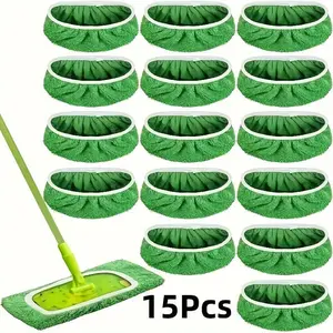 15-Pack Reusable Microfiber Mop Pads, Washable Absorbent Wet Mopping & Dry Sweeping Cloths, Durable Replacement Cleaning Pads for Household Floor Cleaning, Mop Handle Not Included