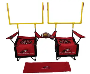 QB54 Red Set - 2 Chairs 2 Goalposts Football Carrying Bag Kicking Tee Ball Pump for Tailgate Fun & Game Day Rivalry