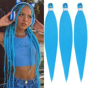 Pre-Stretched Braiding Hair, Ready to Use Synthetic Extensions for Easy Box Braids & Protective Styles, Tangle-Free Soft Texture, 3 Pack (95g/Bundle) 30 Inch - Light Blue Color. (Also in Pink & More)