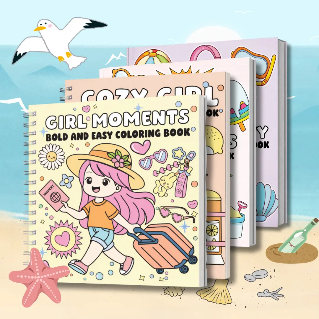 Stress Relief Coloring Gift Books Bundle - 4 Office Art Supplies Coloring Books with Bold Lines, Easy Lines, Retro Playful Designs for Summer Getaways, Coloring Gift Book