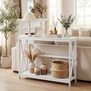 40" Modern 2-Tier Console Table with Metal X-Frame, Wood Entryway Table (200 lbs Capacity)