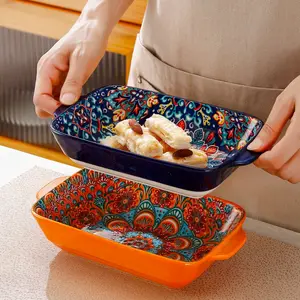 Two-Piece Rectangular Baking Set with Dual Handles, Cooking & Cake Dinner Tray, Nordic Style Oven Dish, Rectangular Casserole Dish, Salad Plate, Kitchen & Home Use, High Quality Bakeware