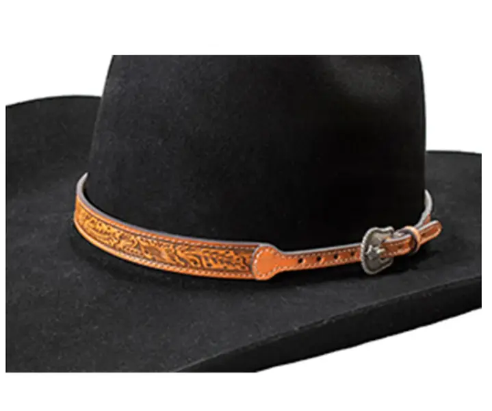 Twister Floral Embossed Leather Hat Band - Tapered Width ¾ to ½ Inch, Stylish Accessory for Cowboy Hats, Western Wear Headwear, Cowboy Hat
