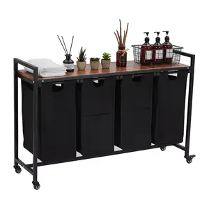 【GARVEE】Laundry Basket Organizer, Laundry Basket with Shelf & Push Handle & Wheels & Removable Bags, Laundry Sorter for Laundry Room Organization, Bathroom, Bedroom and Dorm, 4 X 11.5 Gal