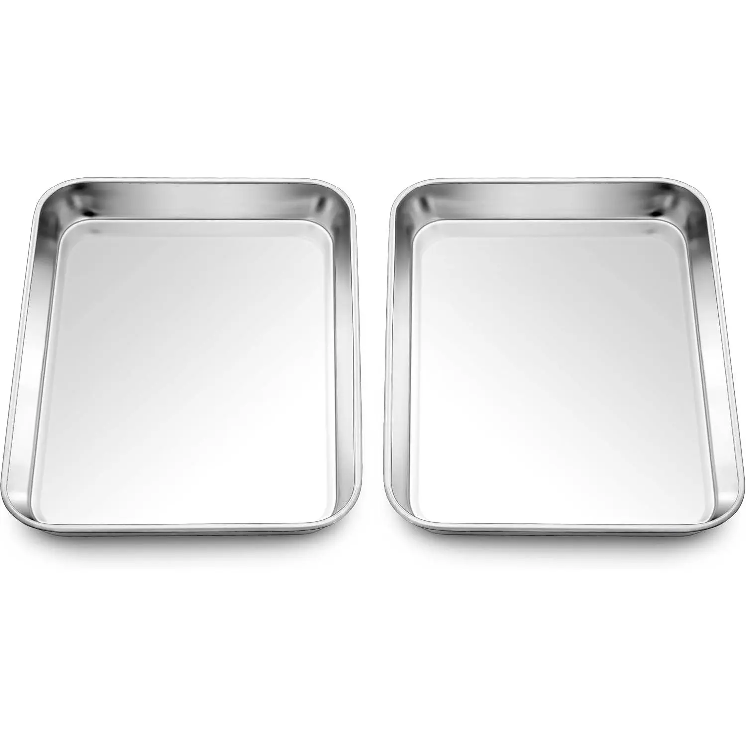 2 Pack Baking Sheet, 9 x 7 Inches Stainless Steel Cookie Tray Set for Cooking Toasting, Mini Metal Cookie Toaster Oven Baking Pan Non Stick, Rustproof & Mirror Finish, Dishwasher Safe