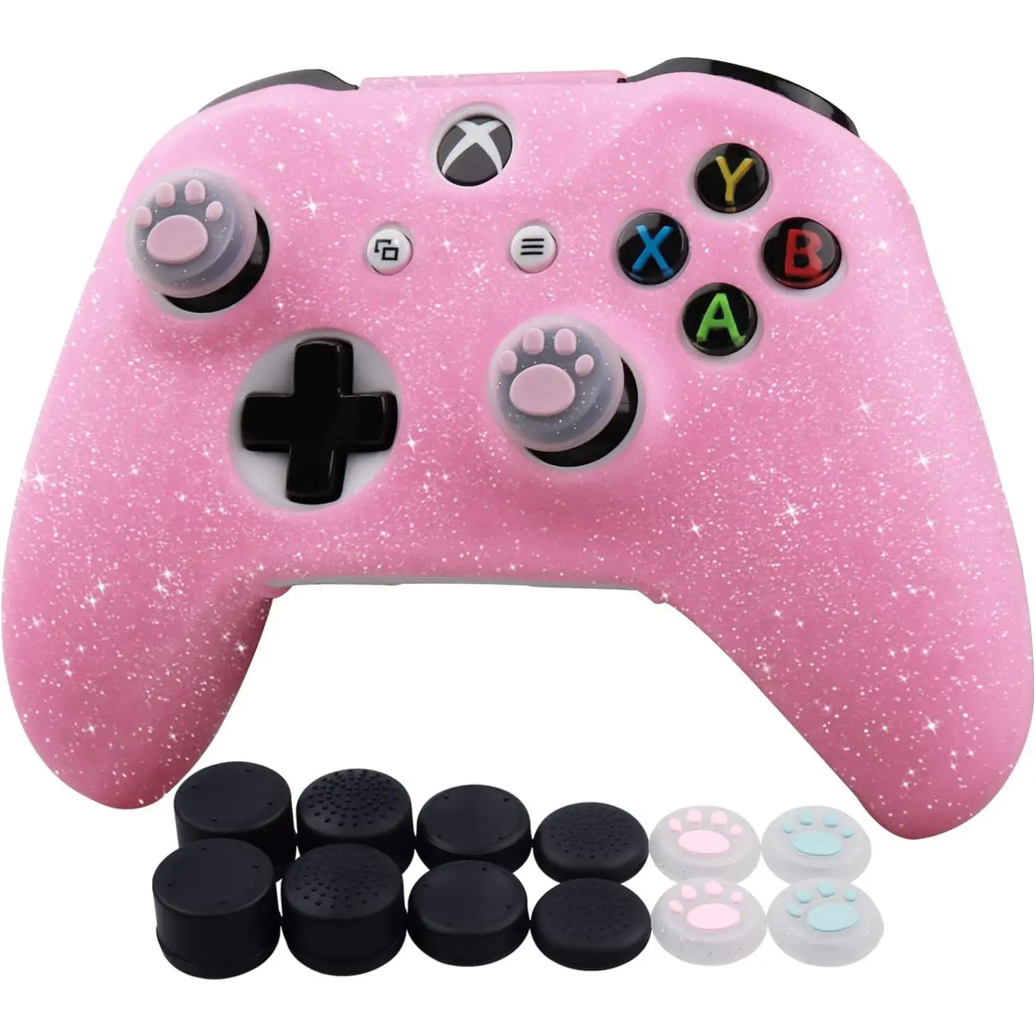 Glitter Silicone Controller Skin for Xbox 1 - Anti-Slip Console Accessory Shell with Protection, Compatible with Xbox 1 Wireless/Wired Gamepad Joystick, Includes 4 Thumb Grips Caps & 8 Black Pro Thumb Grips Gaming Items