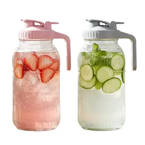 Vintage Half Gallon Mason Jar Pitcher Large 64 oz Wide Mouth with Lid - 2 Quart Airtight Glass Jug for Water, Juice, Milk, Tea, Iced Coffee and Drinks,Father's Day Gift