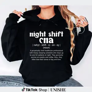 100% Cotton Night Shift CNA Hoodie – Certified Nursing Assistant Long Sleeve