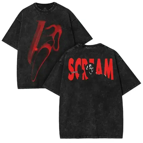 Men's Relaxed Oversized Soft Washed Cotton Graphic Tee - Menswear Clothes, Classic Retro Horror Print, Seamless Neck Rib, Washed Look, 3XL, 7-Day Return Policy, Free Expedited Shipping, Men's T Shirts