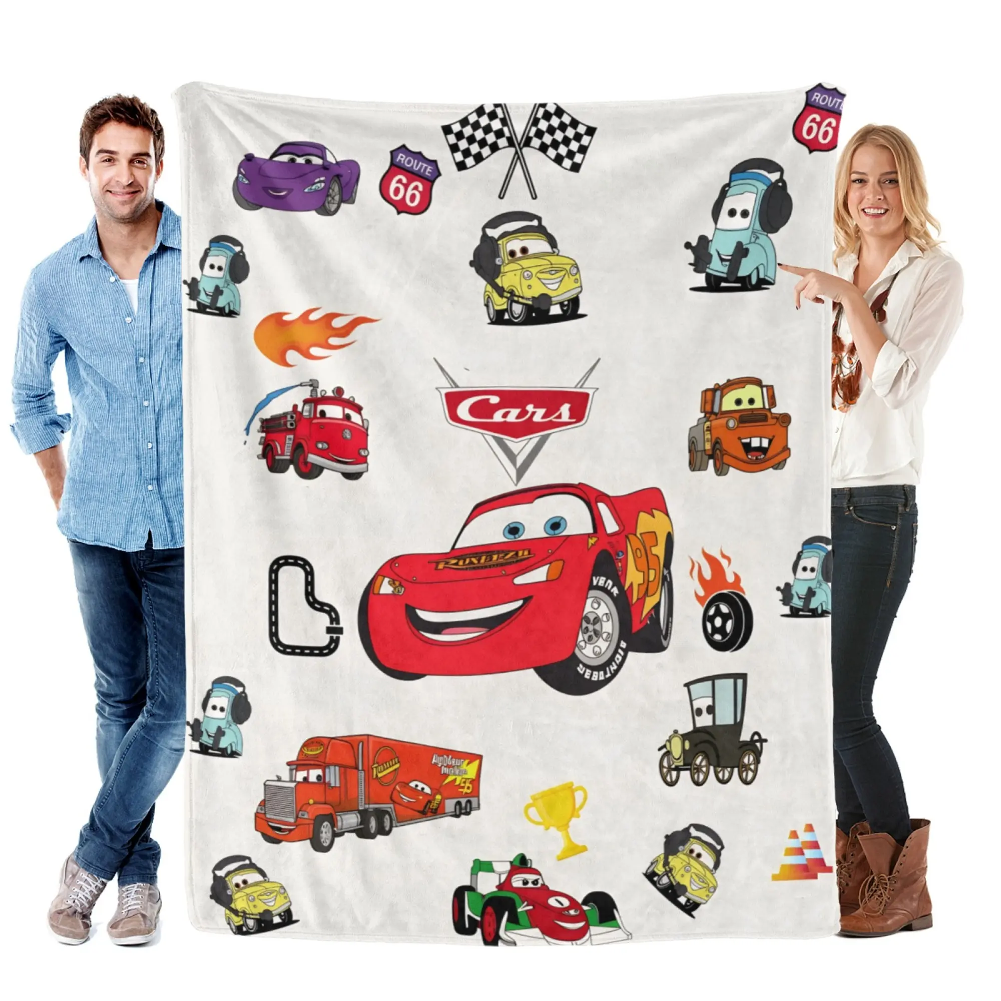 [SummerVibes] DISNEY CLASSIC Cars Lightning McQueen Flannel Blanket, Soft 2D Cartoon Print Throw for Kids Bedroom, Couch & Travel
