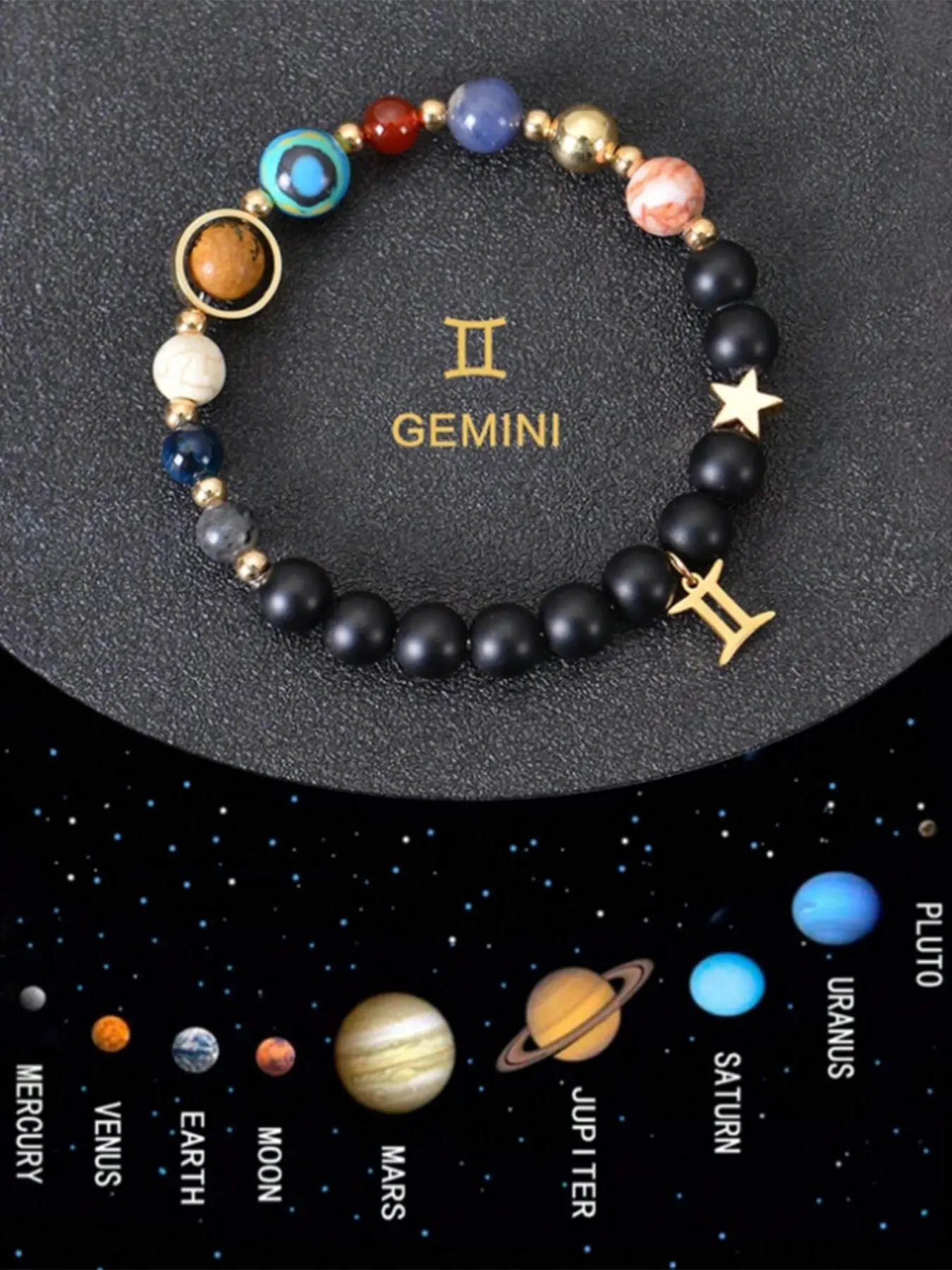 Fashion Simple Street Style Planet Beaded Bracelet, 12 Zodiac Stone Beads, Matte Natural Stone Jewelry, Trendy Handmade Accessory
