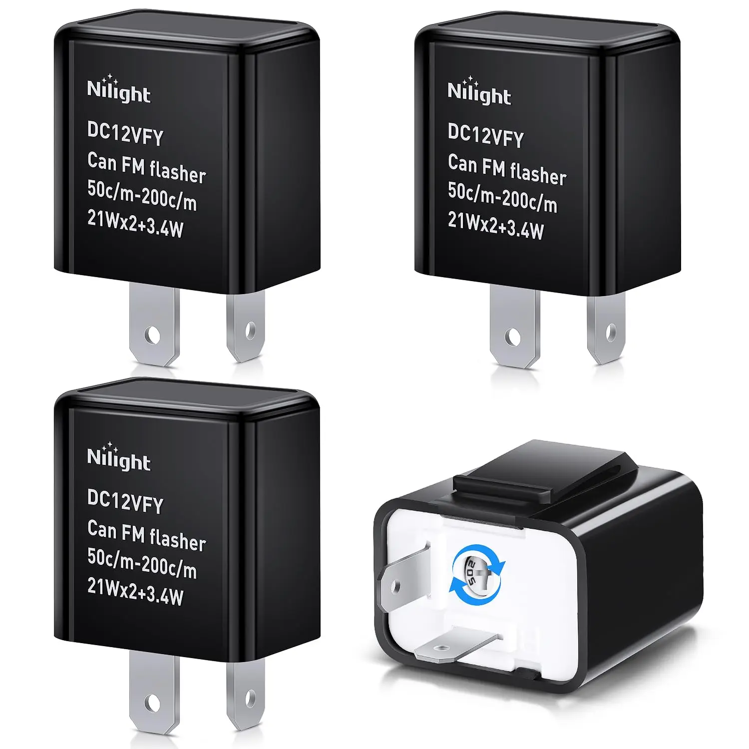 Nilight 4PCS Adjustable 2-Pin 12V Electronic Flasher Relay - 2pin Relay for Automotive Power Supplies, Fixes Motorcycle Turnsignal Hyper Blink/No Flash Issues, 60-95 Times/Min, Current: 0.02A to 12A, Compatible with LED, Halogen Bulbs