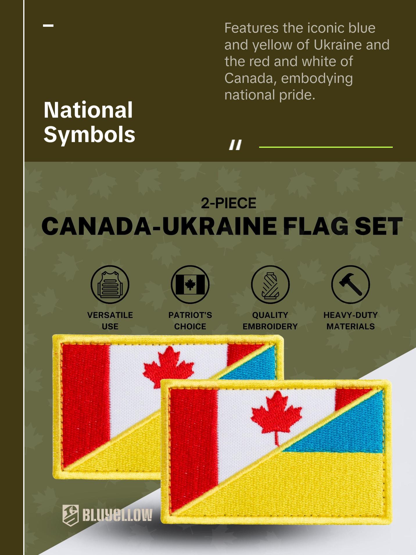 2-Pcs Canada Flag and Ukraine Flag Patch Set, Embroidered Ukrainian Emblem and Canadian
