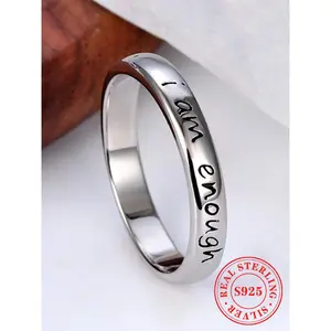 925 Sterling Silver Women's Simple Letter Pattern Engraved Ring, Fashionable Ring for Women & Girls, Trendy All-match & Exquisite Jewelry for Valentine's Day Gift