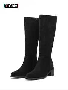 Autumn Winter New Genuine Leather High Heel Boots, Side Zipper Thick Sole Long Boots, Heeled Knee Boots, French Vintage Slimming Booties, Commuting Party Essential，Wine Red Chunky Heel Boots 2025 - Side Zipper & Leather Elegance (#FallCore)