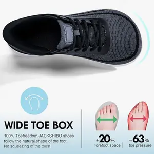 Wide-toe outdoor trail running shoes, sports casual shoes, non-slip, comfortable all day. Spacious toe and durable structure with arch support, suitable for outdoor sports. Black work shoes, versatile for daily wear.