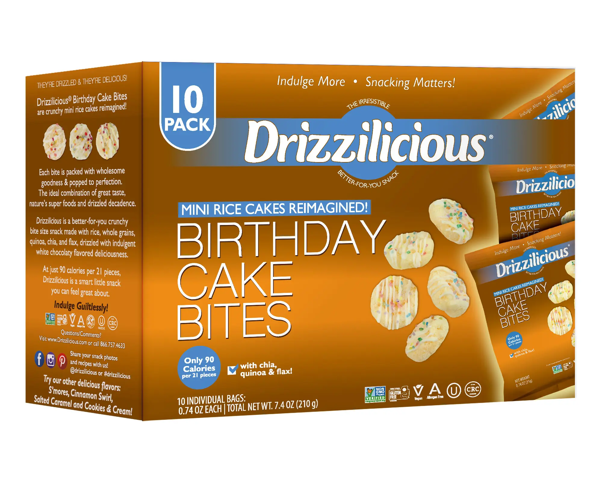 10 Pack - Drizzilicious Birthday Cake Mini Rice Cakes 0.74 oz