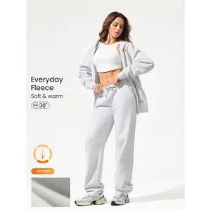 GLOWMODE 30'' Everyday Fleece Wide Leg Adjustable Drawstring Waist Basic Joggers Sweatpants With Side Pockets Daily Casual