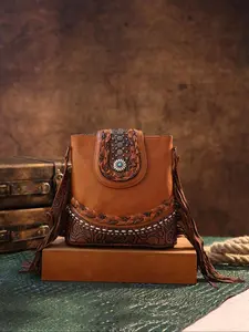 Women's Vintage Style Pu Leather Crossbody Bag, Crossbody Purse, Large Capacity Tassel Decor for Daily Use, Casual Versatile Daily Commuting Bag, Girl Fashionable Shopping Bag, Vintage Shoulder Bag
