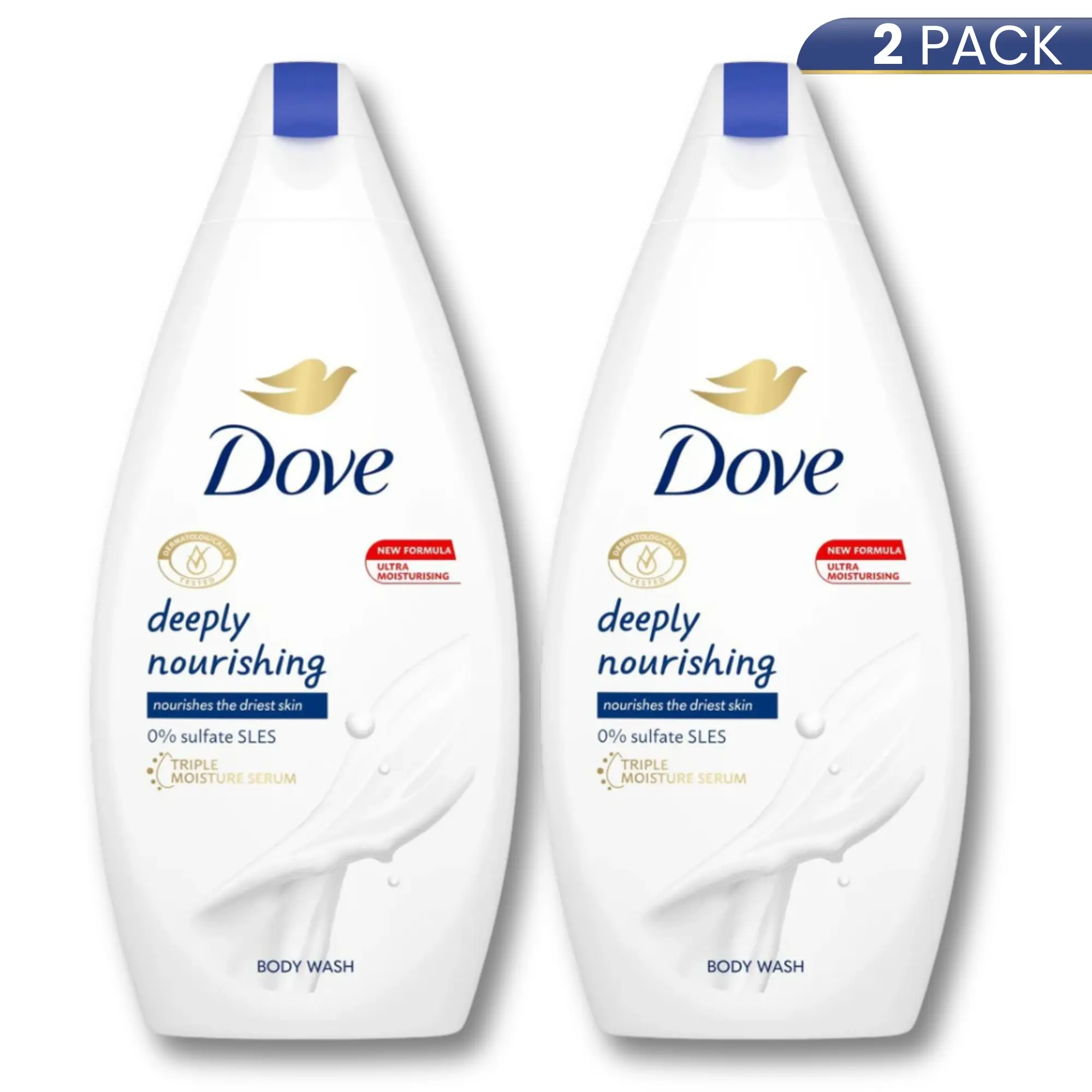 Dove Deeply Nourishing Moisturizer Cleanser - Hydrating Daily Bath Shower Gel for Gentle Body Care, 2-Pack (15.2oz/450ml) for Fresh, Clean Skin