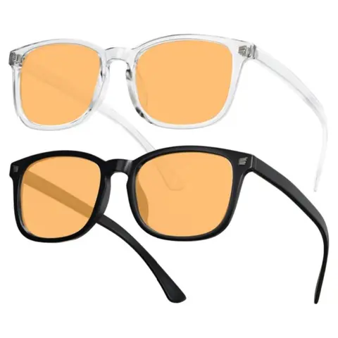 Women's 2-Pack Retro Square Eyeglasses - Orange Tinted Blue Light Blocking Lenses, Flexible Nylon Frames, Computer Gaming & TV/Computer Use Fashion Accessories
