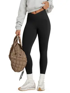 ODODOS Cloud Feeling Gathered Cross Waist Leggings with Pockets for Women 25" / 28" Crossover Lounge Yoga Pants