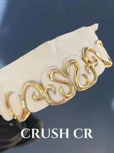 CRUSH CR 1pc Copper 18K Gold Plated Wavy Curve Grillz, Multi-Tooth Coverage Design, Unisex Y2K Hip-Hop Tooth Jewelry for Black Women, Girls & Men, Stylish Teeth Accessory Suitable For Parties, Street Fashion & Daily Wear