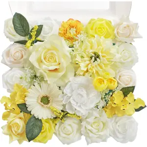 TINGE TIME Artificial Flowers Combo Mix Silk Flowers Yellow Roses w/stem for DIY Wedding Bridal Bouquets Baby Shower Floral Arrangement Table Centerpieces Home Decorations (Lemon Yellow) Decorative Fruit