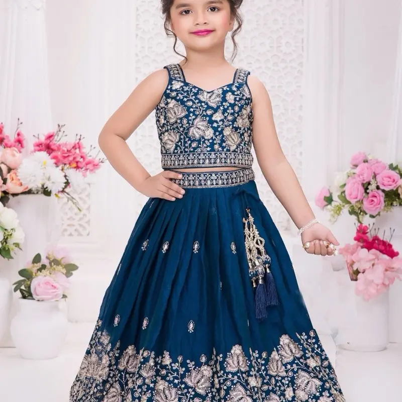Blue Lehnga Choli for Kids, available in all size from age 4 to 14