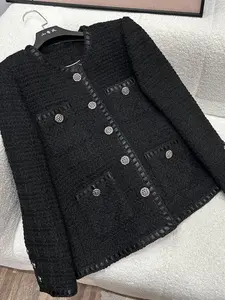 Women's Solid Color Tweed Round Neck Long Sleeve Single-breasted Fitted Jacket Coats, Elegant Chic Fashion Casual Cufflinks Decor Outerwear for Daily Outdoor Wear, Women Clothing for Spring Fall