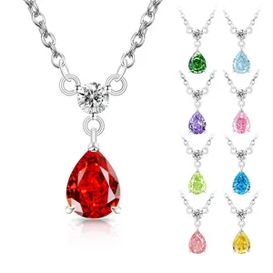 Best-selling colored gemstone ice flower cut pear-shaped necklace with ultra-bright high-carat diamond plating and real gold waterdrop pendant