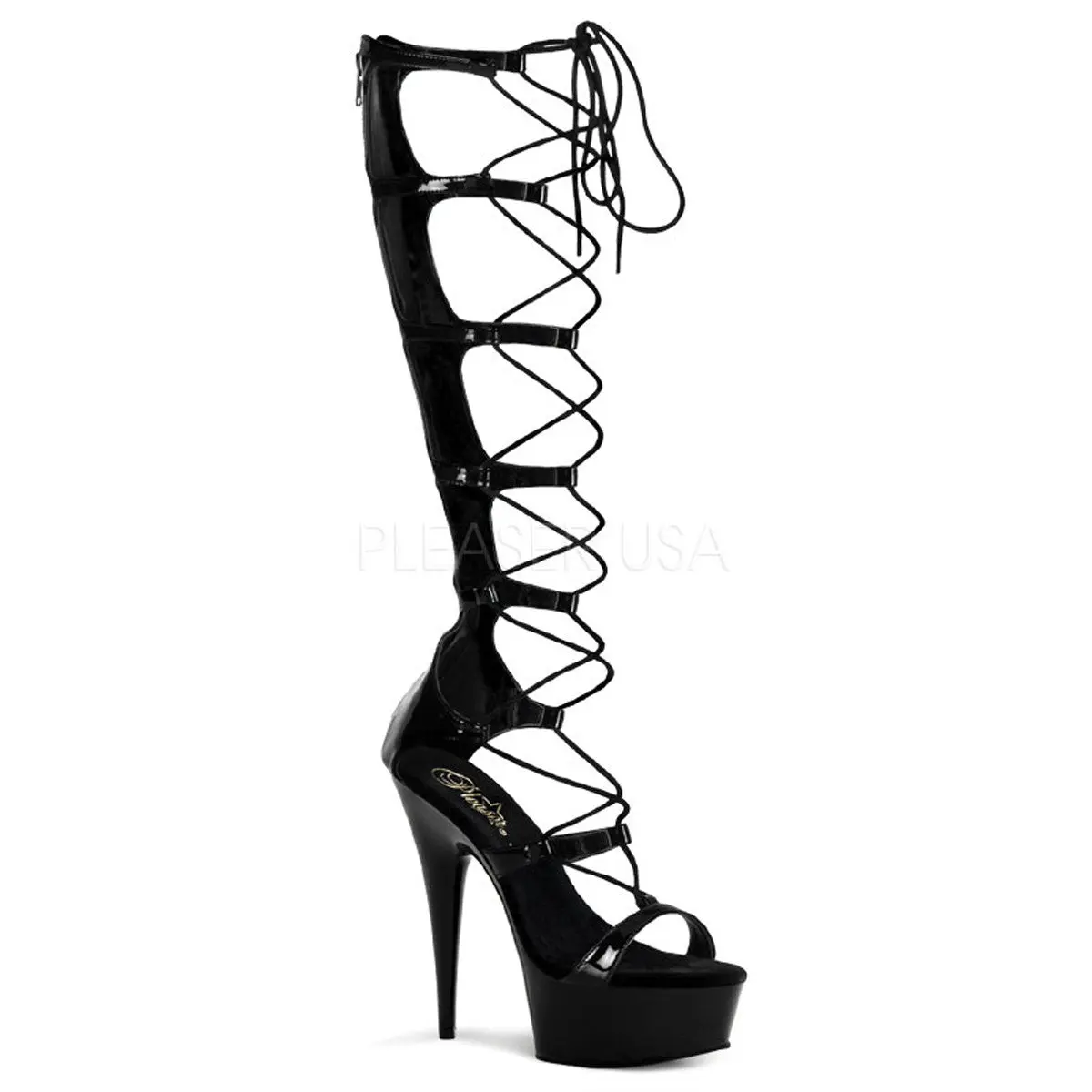 Women's Pointed Toe Platform Heels, Black Patent Leather Strappy Sandal with a 6" Stiletto Heel, True to Size Footwear