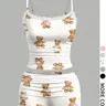 Two-Piece Set Women's Cartoon Bear Print Spaghetti Strap Cami Top & Shorts, Casual Cute Top & Shorts for Summer, Ladies Clothes for Daily Wear, Camisole Sets