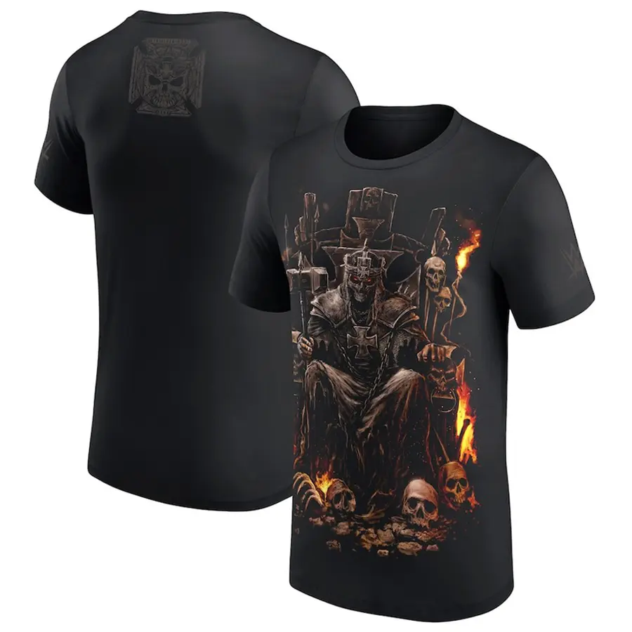 Men's Black Triple H Burning Throne 2-Sided T-Shirt, WWE Wrestling Graphic Tee, Bold Superstar Fan Shirt, Casual Streetwear, Daily Wear Top