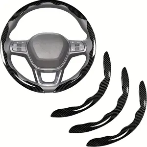 Steering Wheel Cover Set - 3-Piece Carbon Fiber Anti-Slip and Wear-Resistant Universal Design, Suitable for Cars, S-Class, and Trucks (Black) - Anti-slip Protective Steering Wheel Covers with Glossy Surface