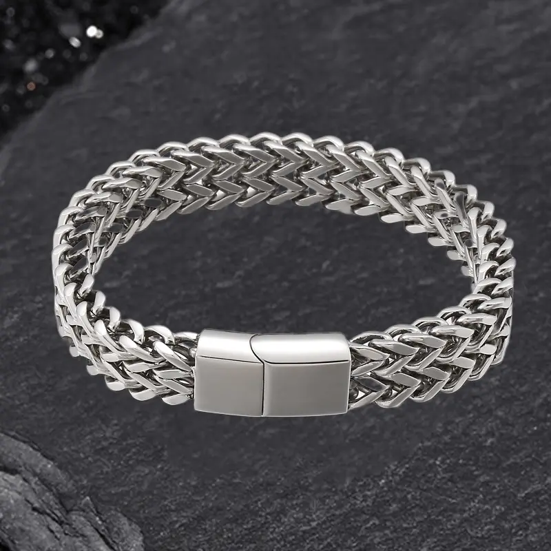 GTHIC 12mm Double Layer Braided Keel Stainless Steel Bracelet - Unisex Minimalist Fashion Accessory, Modern Versatile Daily Wear Sturdy Jewelry for Adults