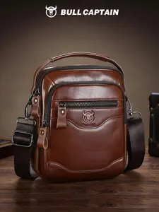 BULLCAPTAIN Men's Vintage Genuine Cowhide Leather Shoulder Bag, Multi-Functional Commuter Casual Crossbody Bag, High-Quality 8 Inch Messenger Bag, Crossbody Shoulder Bags