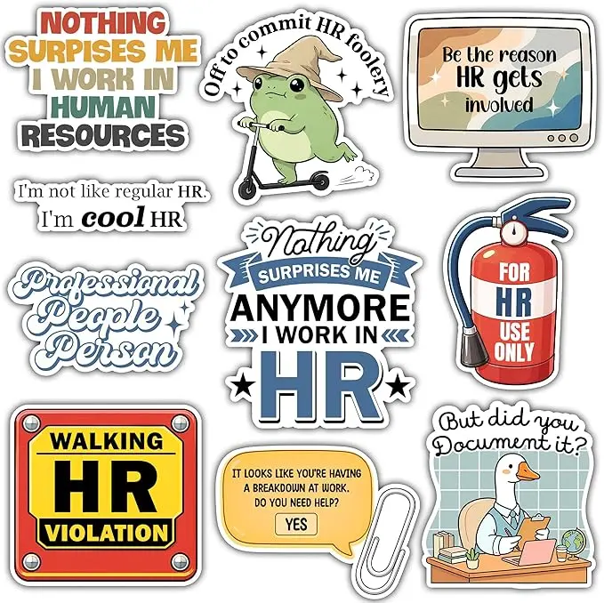 10pcs Funny HR Stickers Pack, Human Resources Humor Decals for Laptops, Water Bottles, Office Staff & Coworkers Decal for Tumbler Laptop Water Bottles Books Phone