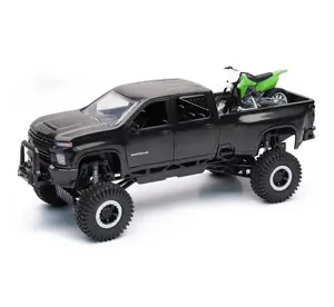 NewRay 1:20 Scale Chevrolet 3500HD Off Road Pick Up Truck W/ Dirt Bike Motorcycle Model Diecast Toy