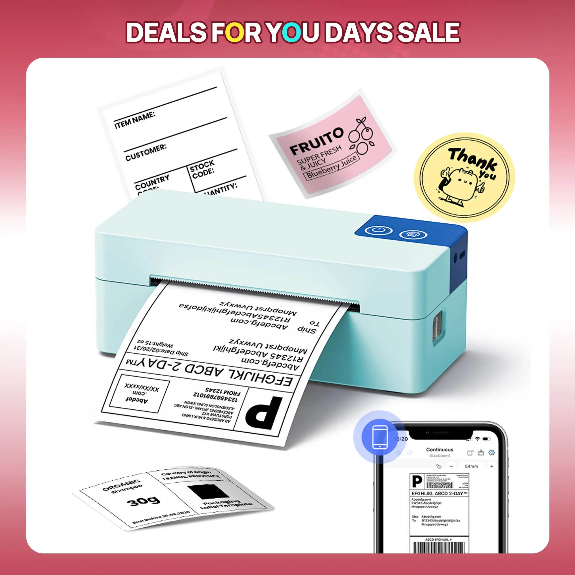 POLONO Shipping Label Printer, Bluetooth Wireless Thermal Label Printer, Compatible with iOS, Android, Windows, Mac, AI Printer, Widely Used for Etsy, Ebay, Shopify, USPS, DealsForYouDays