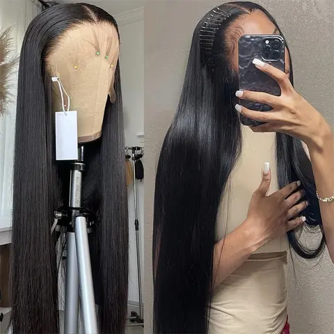 MYLOCKME 16-38 Inch Bone Straight Human Hair Lace Frontal Wigs Brazilian 13x4 13x6 HD Transparent Lace Front Human Hair Wigs For Women 4X4 Lace Closure Wig